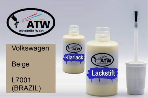 Volkswagen, Beige, L7001 (BRAZIL): 20ml Lackstift + 20ml Klarlack - Set, von ATW Autoteile West.